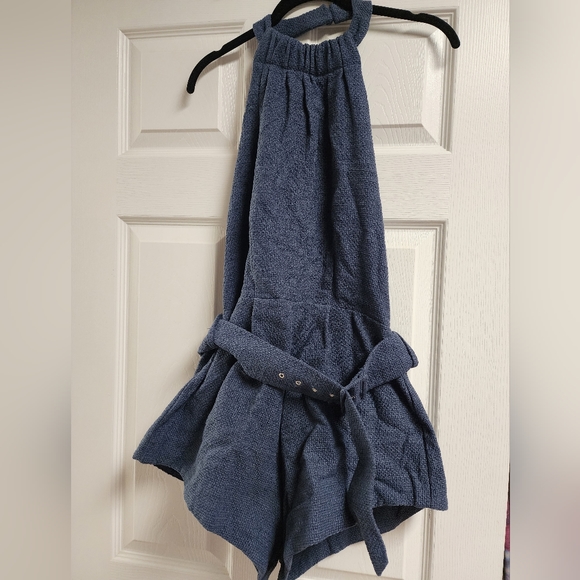 Blue Asos Boucle Halter Neck Tailored romper - Picture 3 of 5